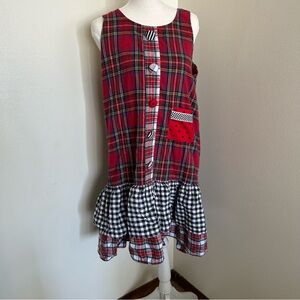 Vintage Zoodles Plaid Patchwork Drop Waist Dress – Size 14 – Made in USA